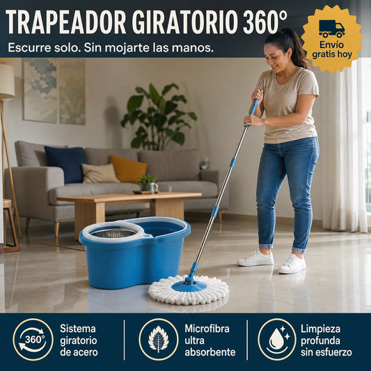 Trapeador Giratorio 360° con Balde Escurridor