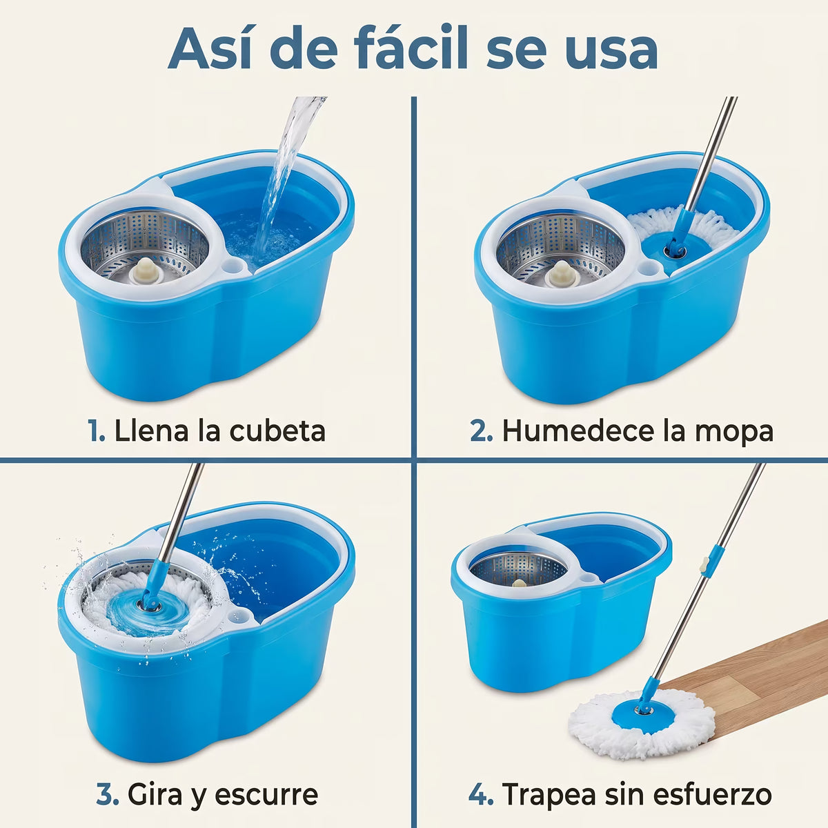 Trapeador Giratorio 360° con Balde Escurridor
